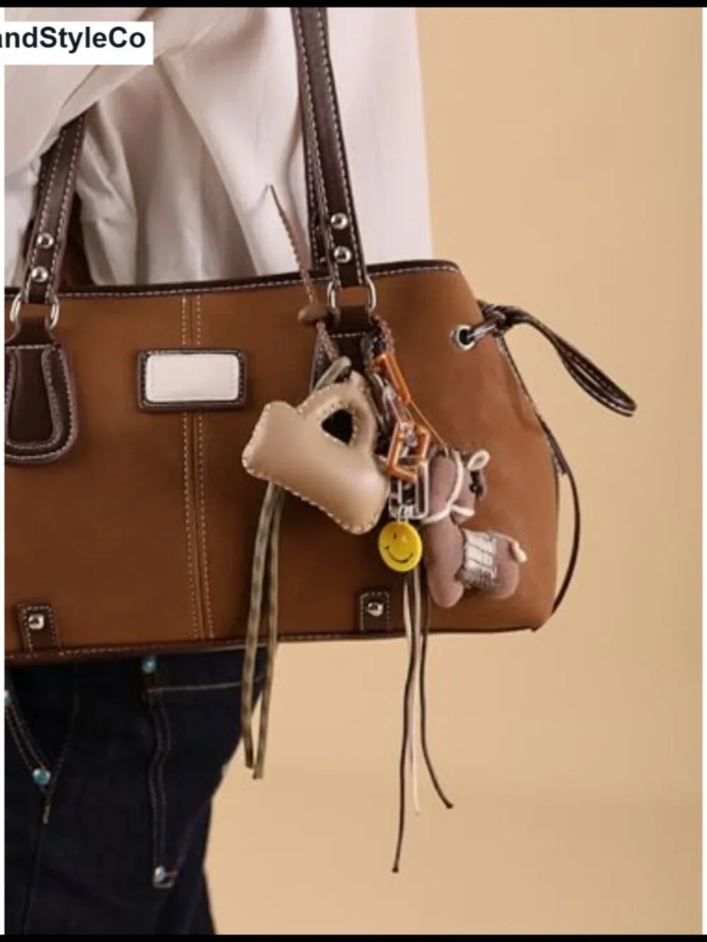 Vegan Leather Boho Bag Charm Keychain